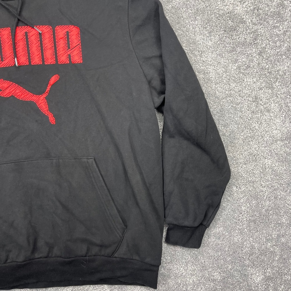 Puma Hoodie Mens XL Black Red Textured Logo Graphic Fleece Long Sleeve - Picture 3 of 14